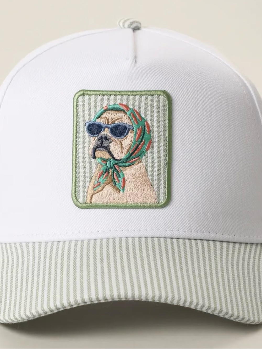 White Embroidered Dog Patch Baseball Cap